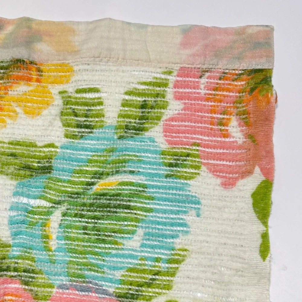 Vintage Summer Woven Cotton Thermal Twin Blanket Silky Trim Retro Rose Pattern